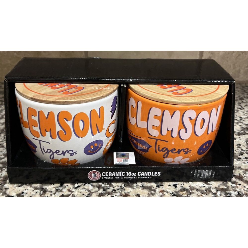 New Set Of 3 Pegasus Clemson‎ Tigers Paw Wood Lid 3 Wick Large Candle Cedarwood